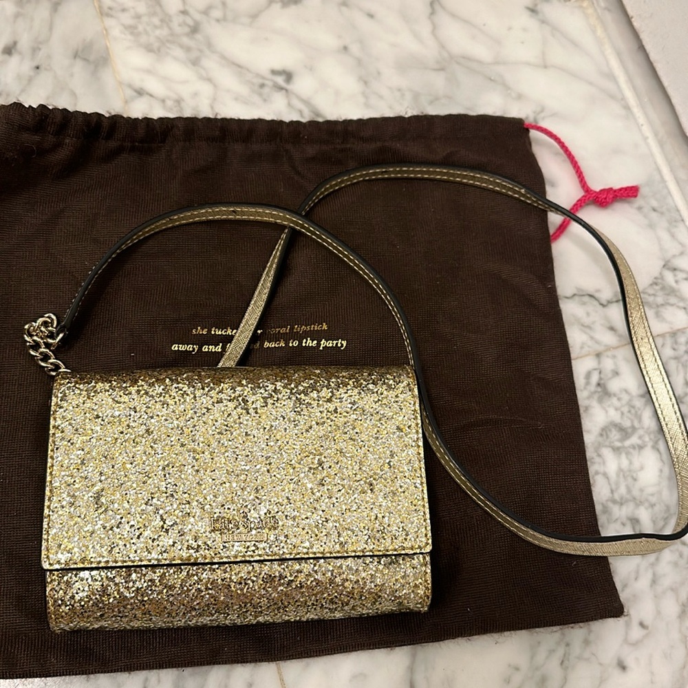 Kate Spade Gold glitter crossbody purse